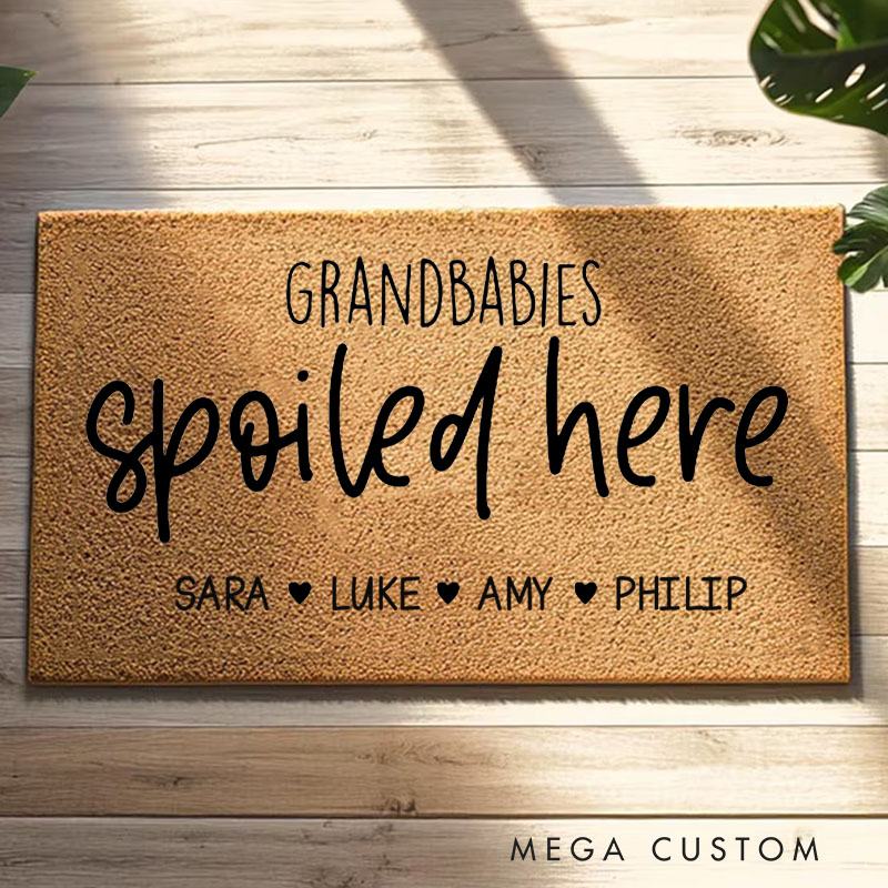 Personalized Grandbabies Spoiled Here Doormat Housewarming Gift Durable Welcome Mat for New Home Indoor Outdoor Door Mat Family Home Decor Rug