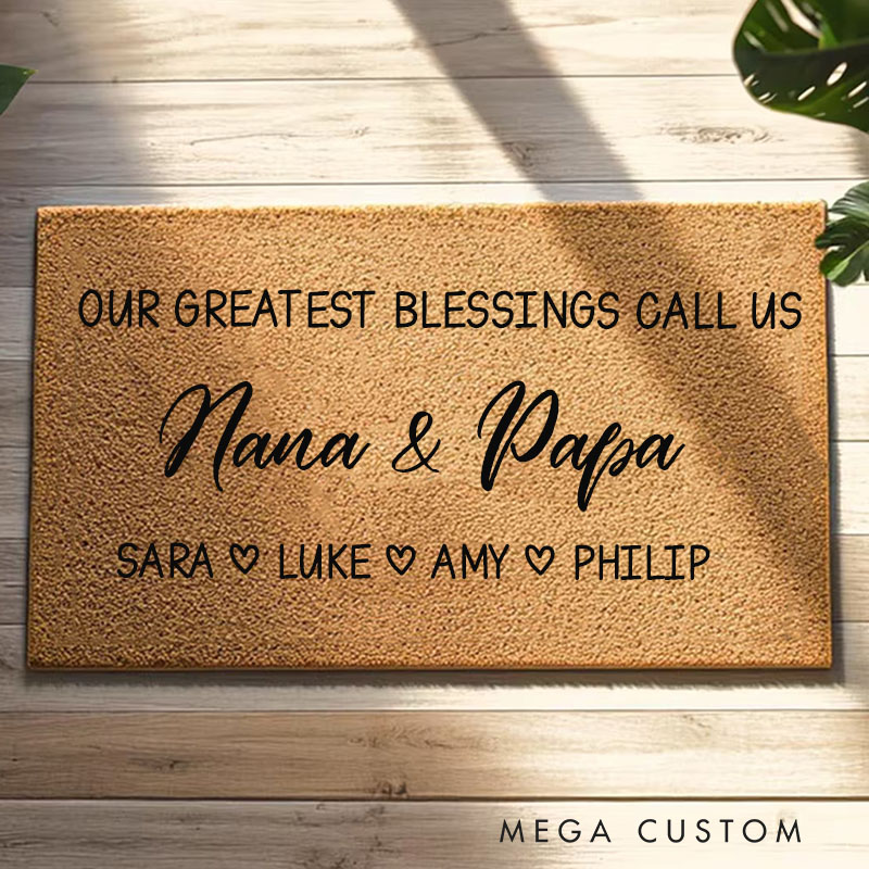 Personalized Our Greatest Blessings Call Us Home Doormat Housewarming Gift Durable Welcome Mat for New Home Indoor Outdoor Door Mat Family Decor Rug