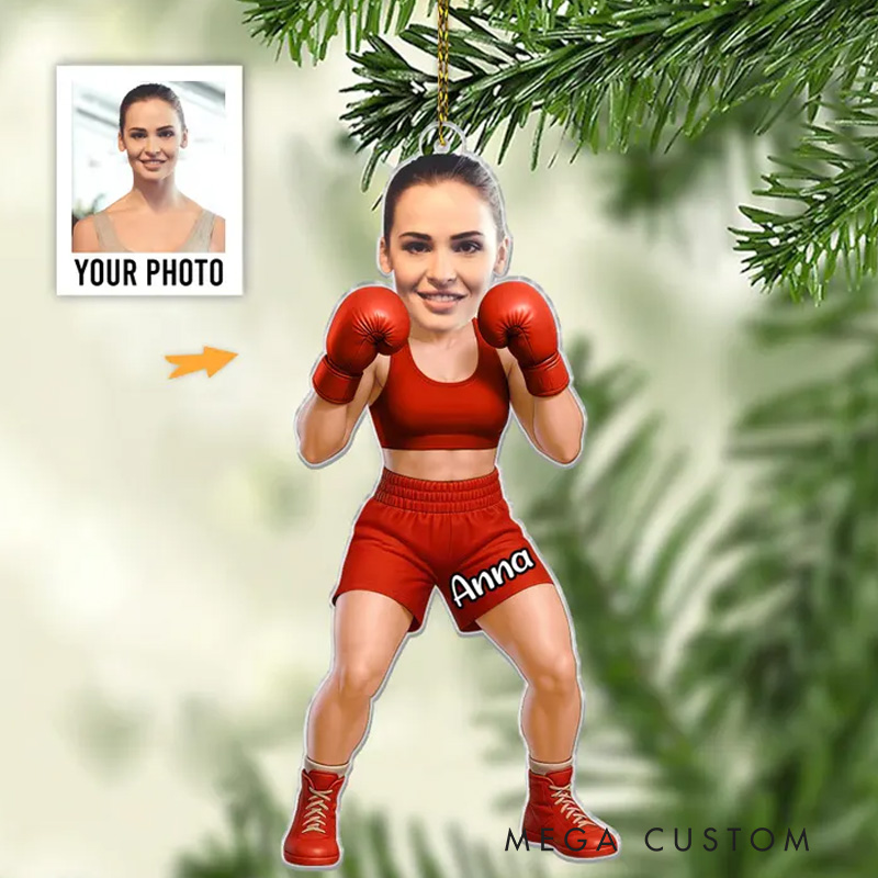 Personalized Fitness Boxing Ornament Custom Photo 2D Flat Ornament For Boxing Lover Boxer Ornament Gift for Women Girls