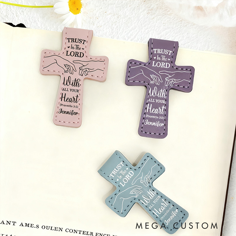 Personalized Trust in the Lord with all Your Heart PU Leather Magnetic Bookmark Clip with Name Reader Gift Back to School Gift for Christians Bookworms
