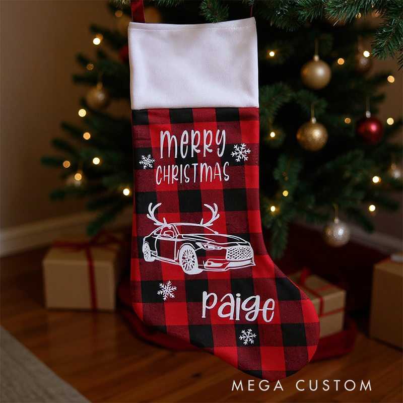 Personalized Racing Christmas Stocking with Custom Car Design and Name Gift for Racers and Racing Lovers