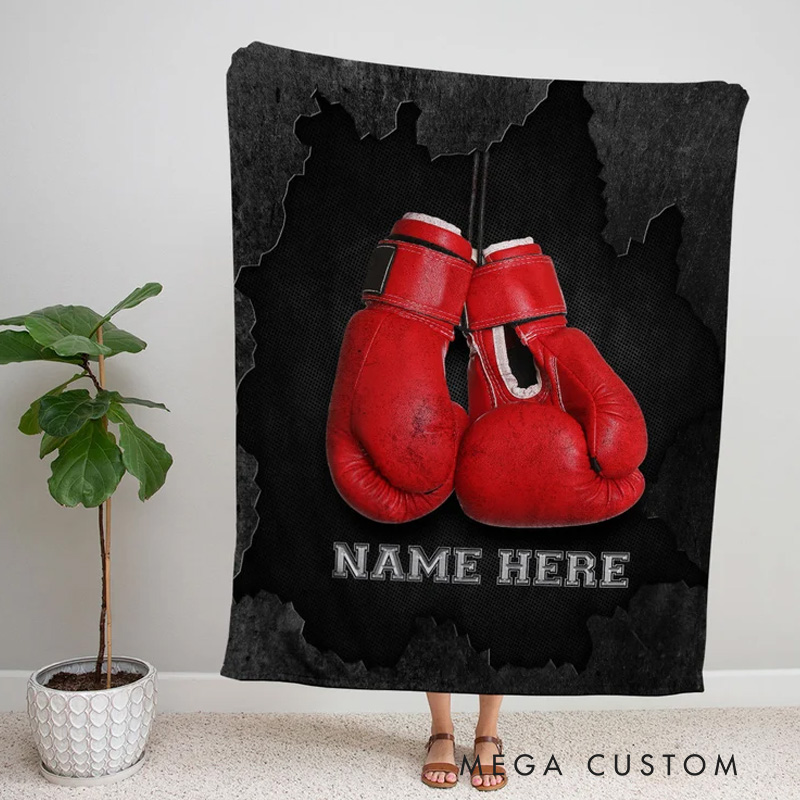Personalized Boxing Blanket Custom Name Boxer Gift Boxing Gloves Blanket Cozy Sherpa Fleece Throw for Players Fans and Families
