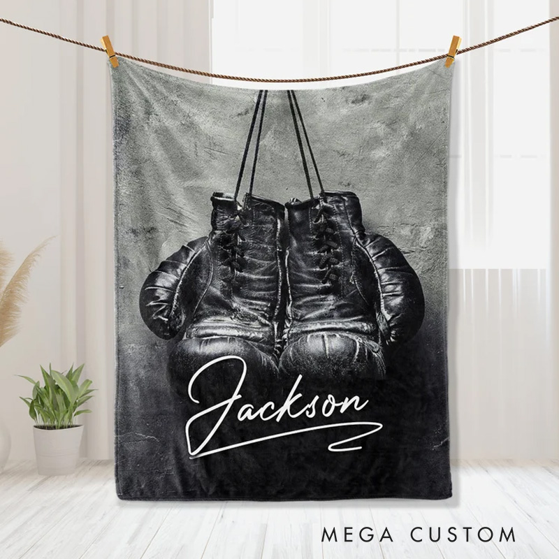 Personalized Boxing Blanket Custom Name Soft Cozy Sherpa Fleece Throw Blankets Sport Gift for Boxer