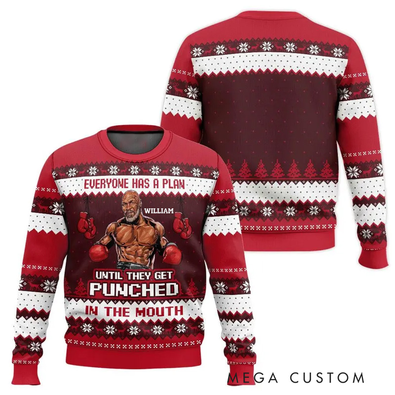 Personalized Xmas Ugly Sweater Funny Boxing Christmas Sweater Everyone Has A Plan Ugly Holiday Sweatshirt