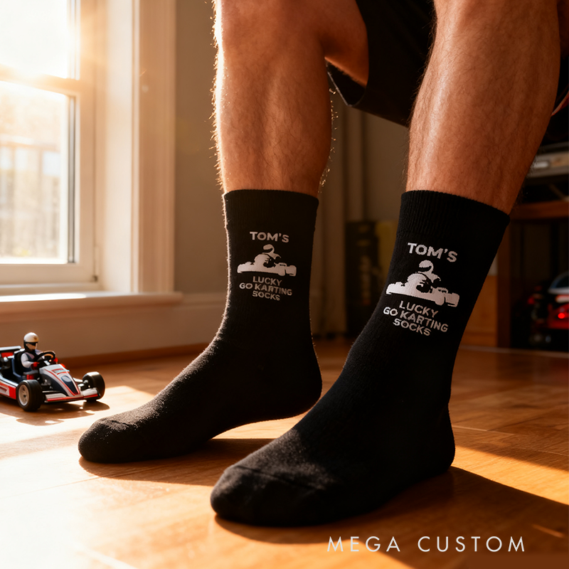 Personalized Lucky Go Karting Socks with Name Custom Gift for Racers and Go Karters