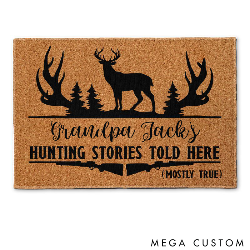 Personalized Hunting Stories Told Here Doormat for Grandpa