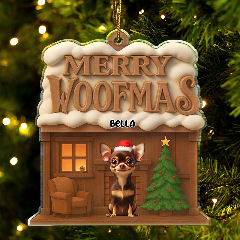 Personalized Dog Lover Merry Woofmas 3D Effect Christmas Ornament