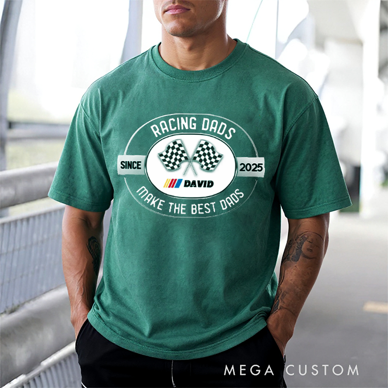 Personalized Washed T-Shirt with Custom Name Racing Dad Design Perfect Gift for Racer and Racing Lovers Dad