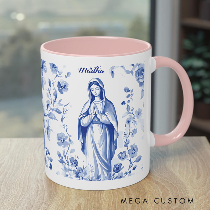 Personalized Blessed Mary Mother of God Ceramic Mug with Name Religious Inspirational Gift Catholic Gift for Women
