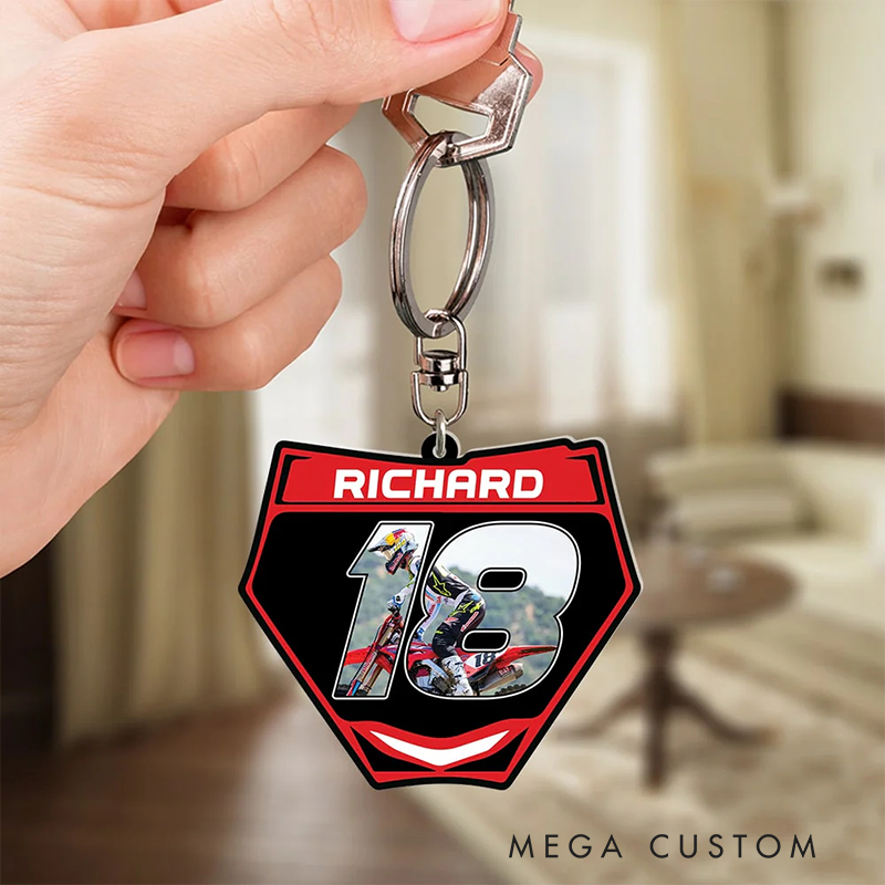 Personalized Motocross Racing Acrylic Keychain with Custom Photo Keychain Gift for Motorcyclist and Motocross Lovers