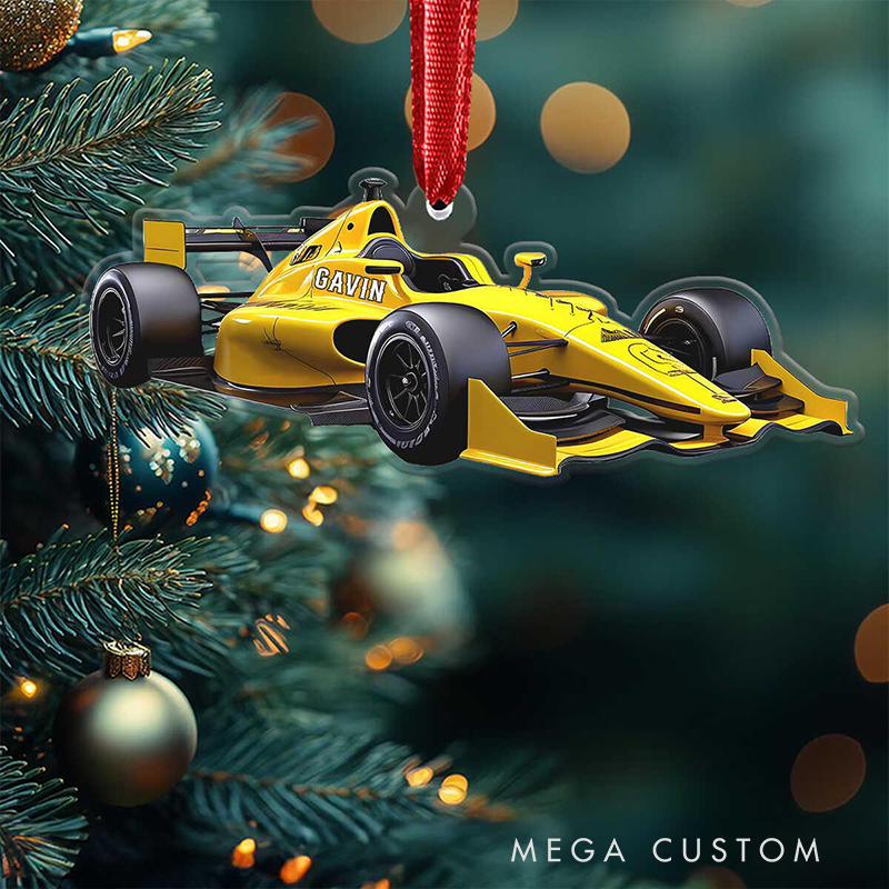 Personalized Racing Car Christmas Ornament Custom Name Acrylic Gift for Racers and Kart Lovers
