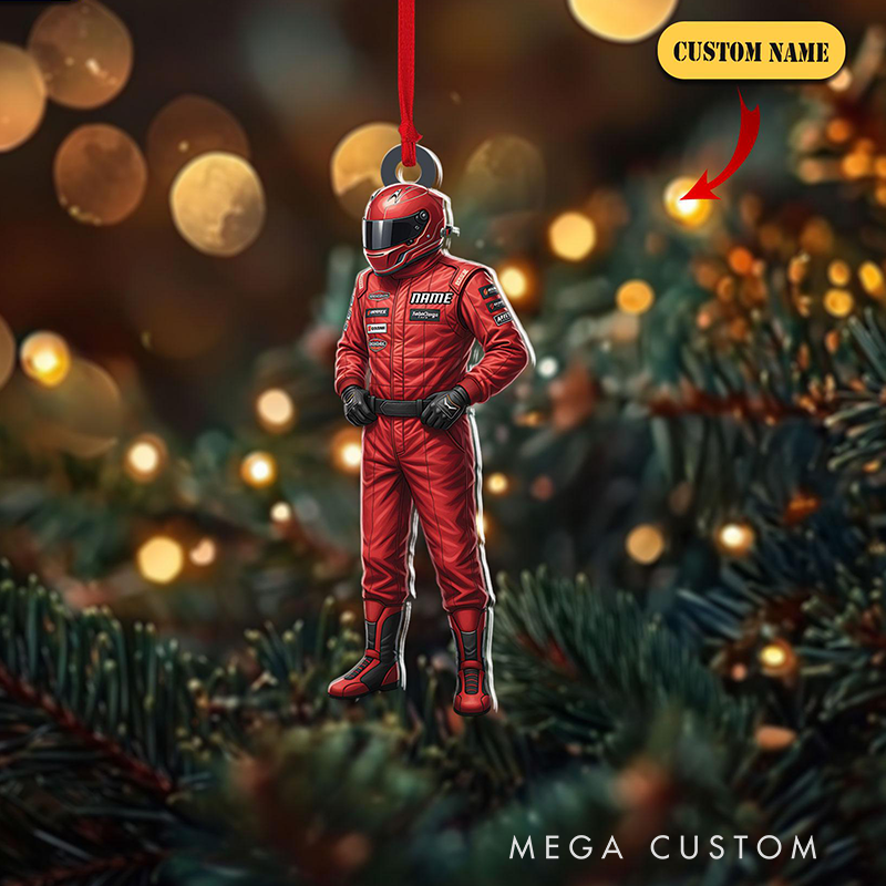Personalized Racer Christmas Ornament Custom Name Acrylic Gift for Racers and Racing Lovers