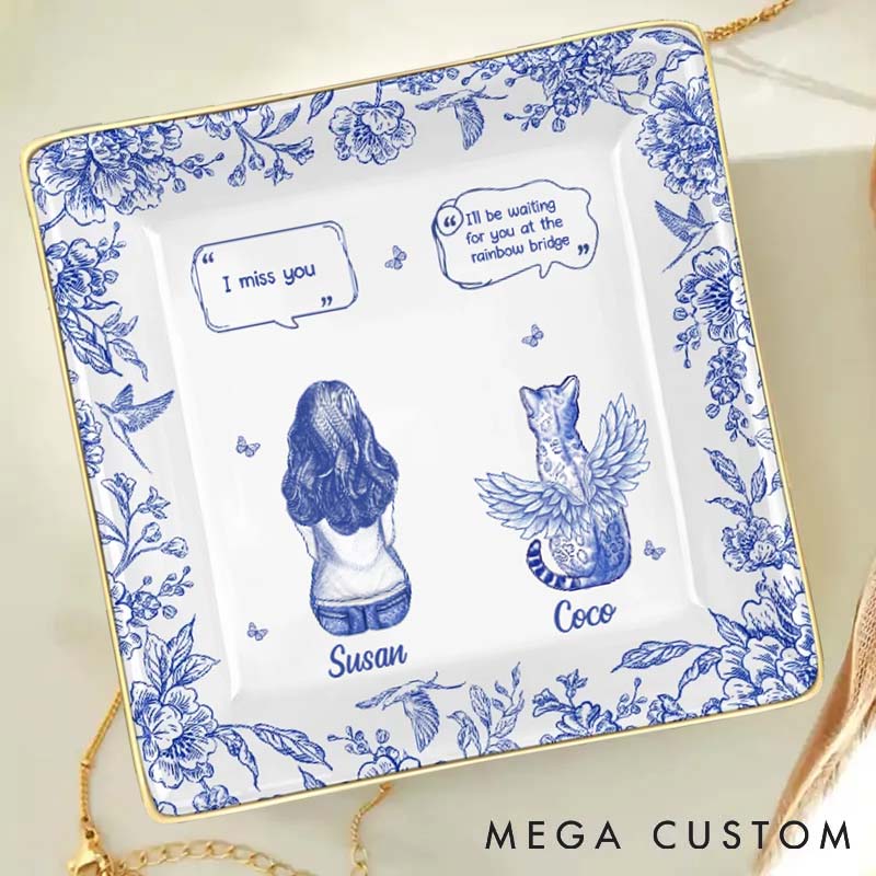 Personalized Cat Lover I Miss You Memorial Cat Toile Ring Dishes
