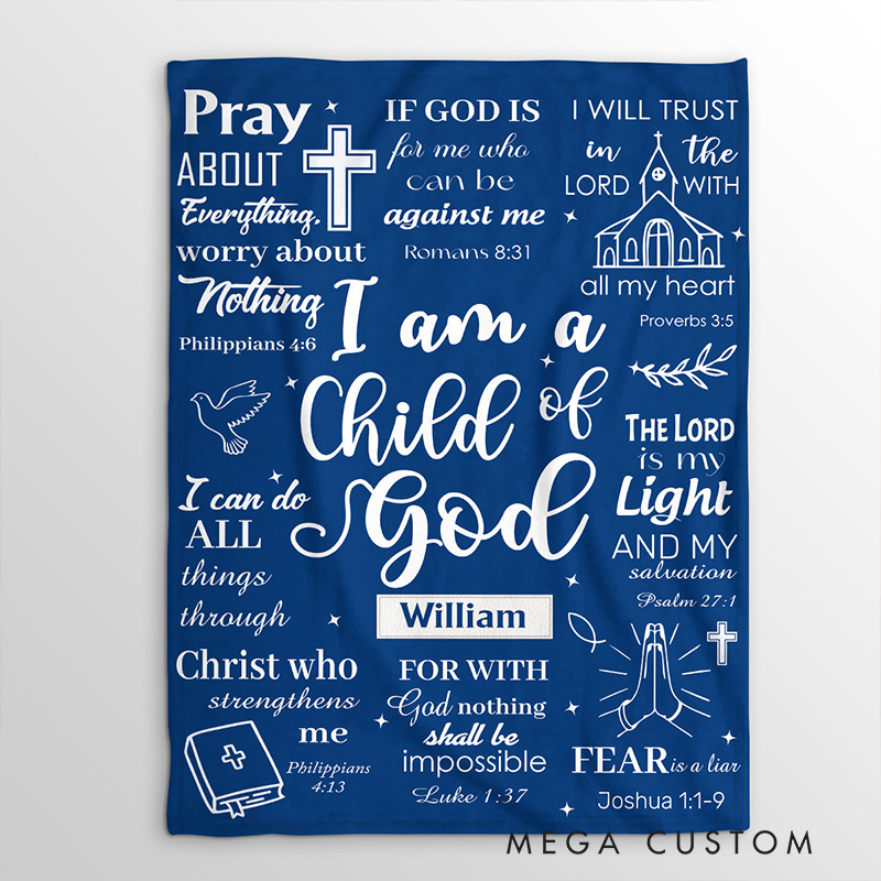 Personalized i am a Child of God Soft Throw Blanket with Name Home Decor Religious Gift for Christians