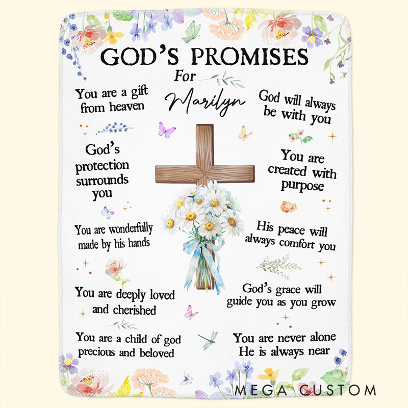 Personalized God's Promises Soft Throw Blanket with Birthflower and Name Home Decor Religious Gift for Christians
