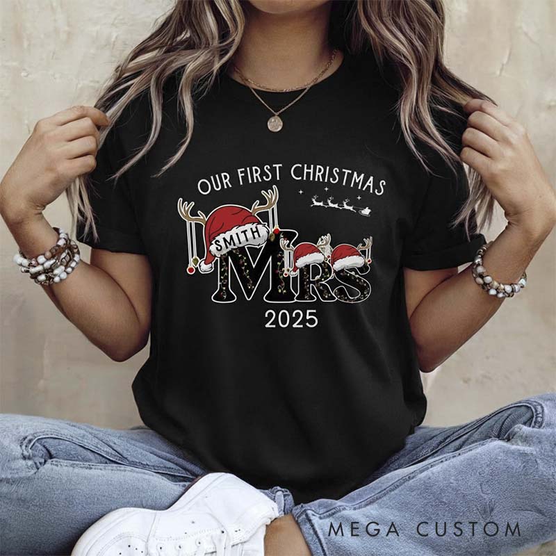 Personalized First Christmas as Mr and Mrs Crewneck for Newlywed Couple Snowman Design Christmas Sweatshirt Couple Holiday Matching Outfit