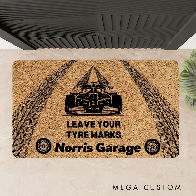 Personalized Doormat with Leave Your Tyre Marks Design Thoughtful Gift for Racer and Racing Lovers