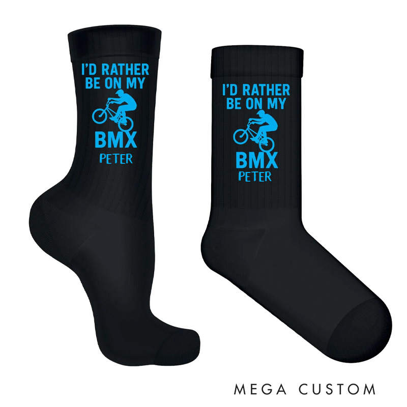 Personalized Id Rather Be on My BMX Socks Funny BMX Gift Bike Rider Socks BMX Lover Present for Him or Her