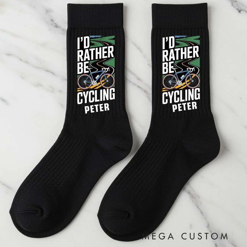 Personalized Cycling Socks Id Rather Be Cycling Gift for Cyclist Novelty Bike Crew Socks Unisex Bicycle Lover Gift Funny Biking Gift