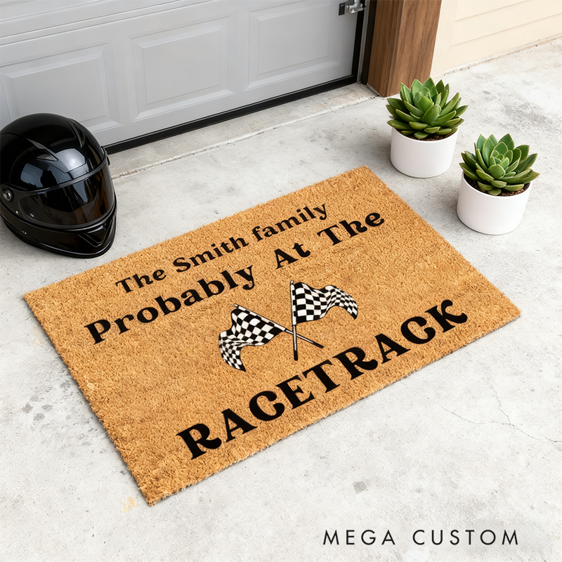 Personalized Check Flag Racing Doormat Custom Family Name Welcome Mat for Racers and Racing Lovers