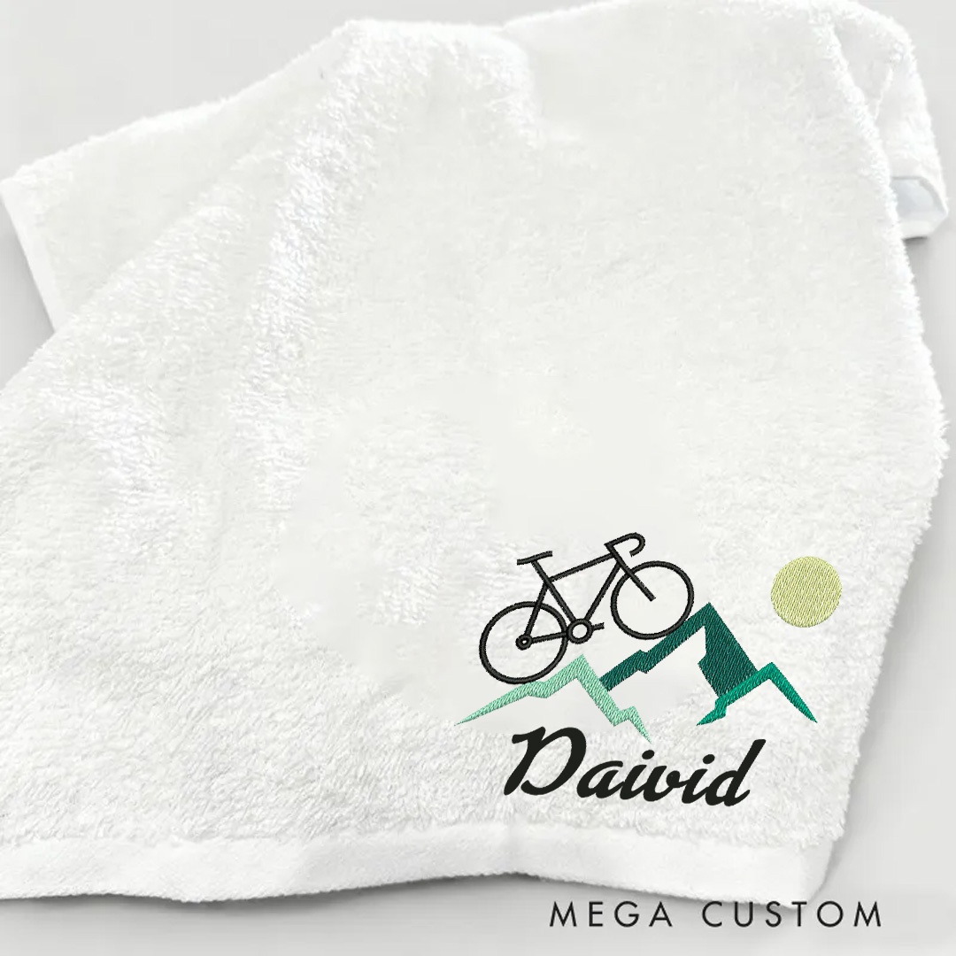 Personalized Embroidered Bicycle Towel Name with Mountain Bike Racing Logo Machine Embroidery for Triathletes Cyclist