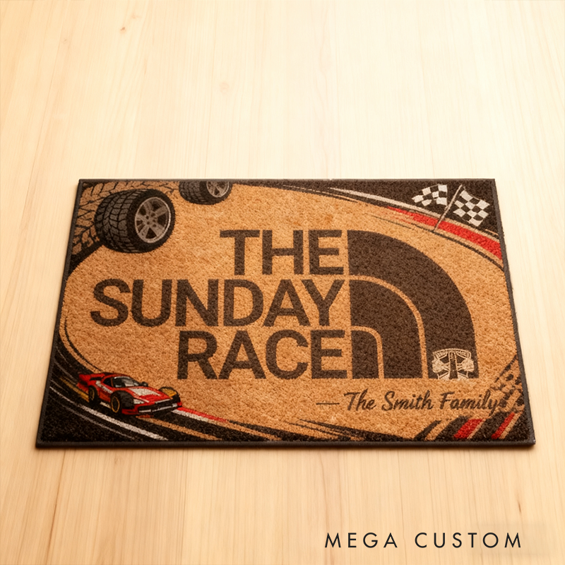 Personalized The Sunday Race Doormat Custom Name Racing Welcome Doormat for Motorsport Fans and Racing Lovers