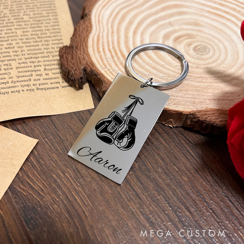 Personalized Boxing Themed Keychain Fitness Box Gloves Custom Names Gift for Gym Lover or Anniversaries