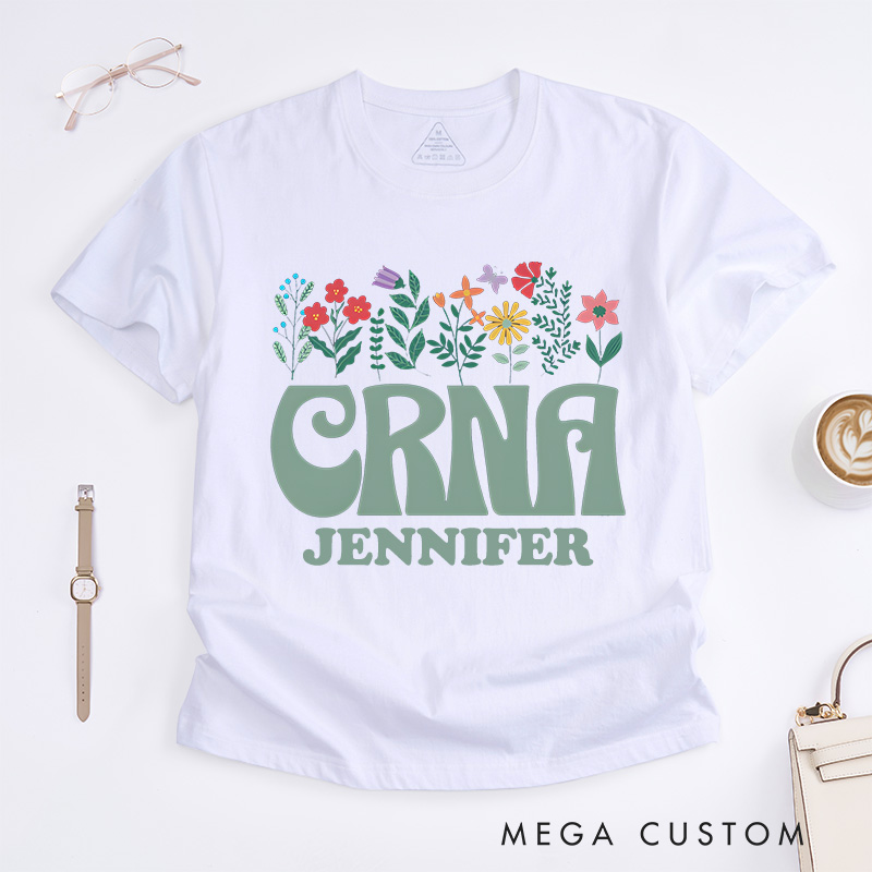 Personalized Nurse T-Shirts CRNA Floral Elegance Fashion Design T-Shirts