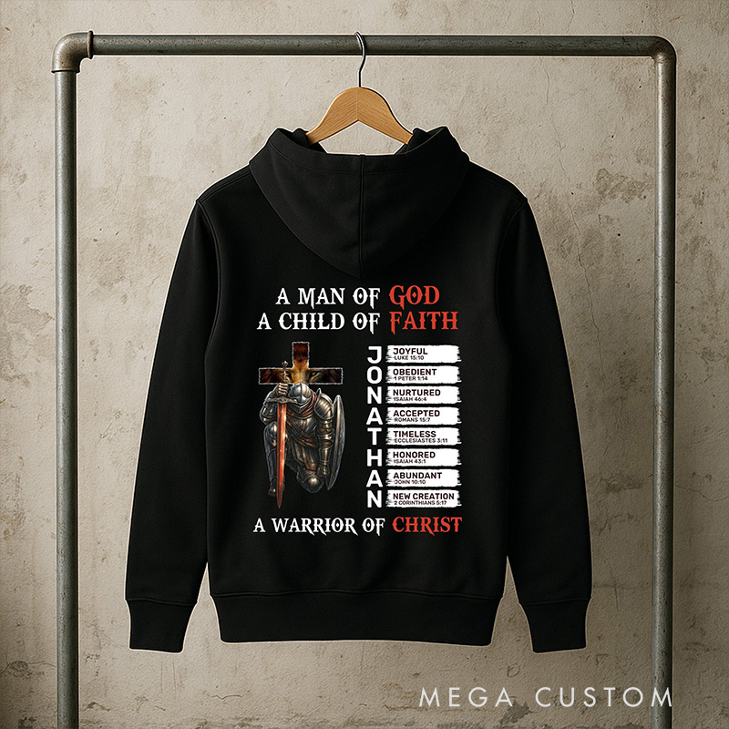 Personalized a Warrior of Christ with Name Letter in Bible Classic Hoodies Religious Gift Christian Faith Gift for Men