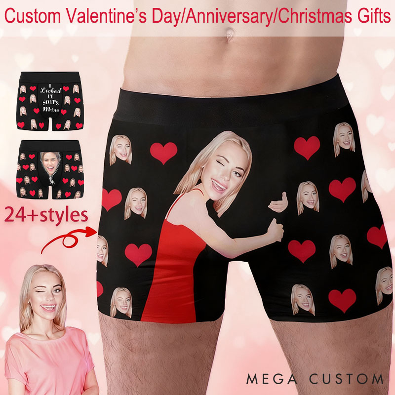 Personalized Girlfriend Wife Face Boxer Briefs Men Underwear with Women Face Photo Valentine's Day Gift for Boyfriend Husband Groom Gift from Bride