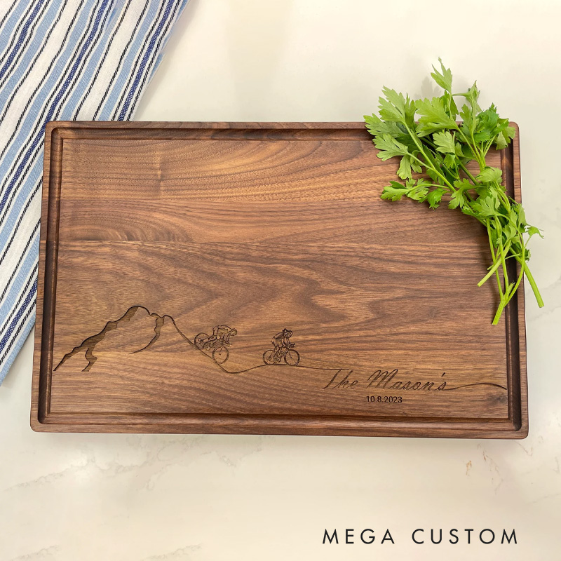 Personalized Engraved Bike Enthusiast Cutting Board with Mountain Biking Gift Bikers Gift Biking Couple Engagment Gift Cyclists Anniversary Gift