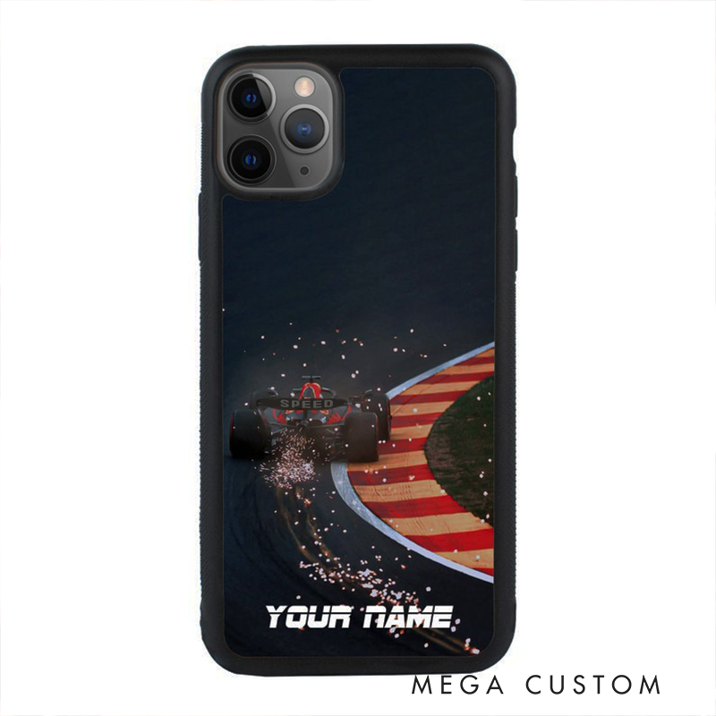 Personalized Racing Phone Case Custom Name Speed Track Design Gift for Racers and Racing Lovers
