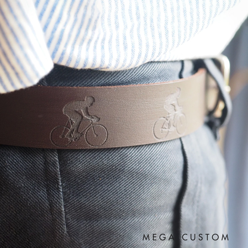 Personalized Engraved Cyclists Leather Belt Handmade Cycling Gift for Outdoor Adventures Riding Cycling Biking Enthusiasts