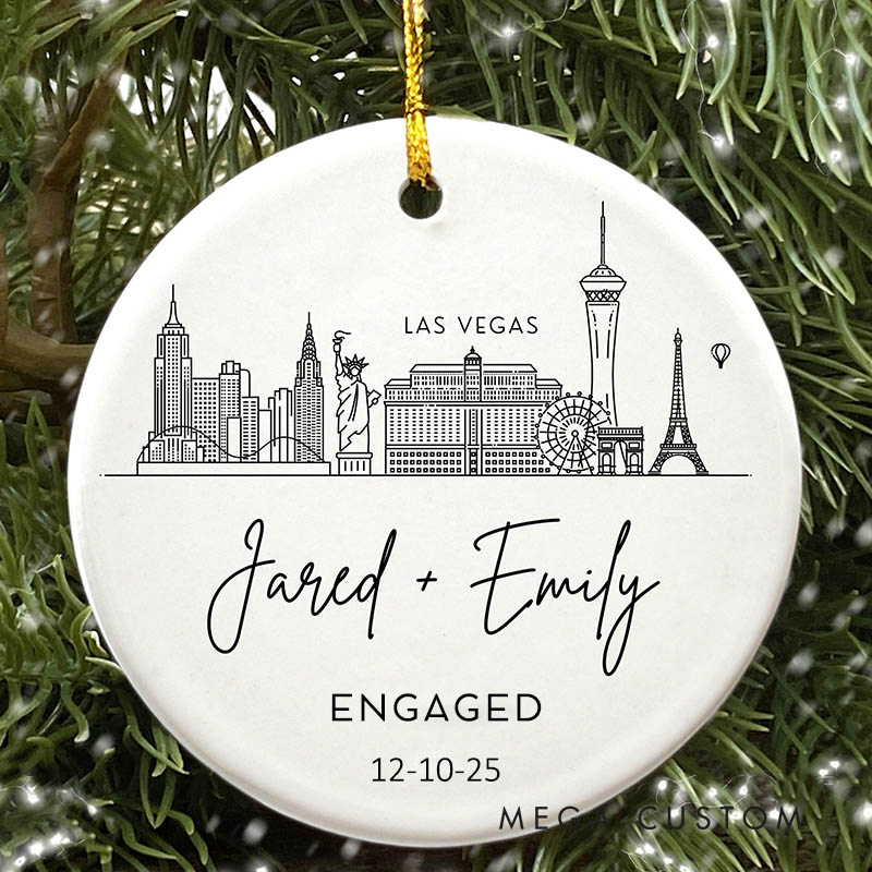 Personalized Couple City Skyline Engaged Ceramic Ornament Newlyweds Photo Married Ornament Our First Christmas Ornament Wedding Bridal Shower Gift