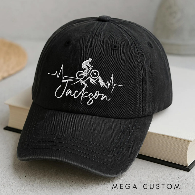 Personalized Mountain Biking Embroidered Cap Cycling Embroidered Hat Custom Name Gift