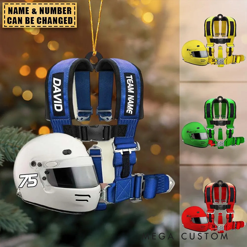 Personalized Racer Christmas Ornament with Racing Seat Belt Design Gift for Racers and Racing Lovers