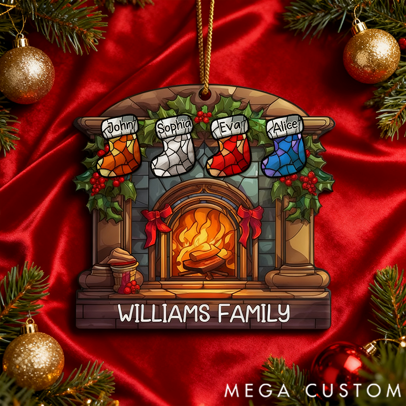Personalized Christmas Acrylic Ornament Christmas Stocking on Fireplace Family