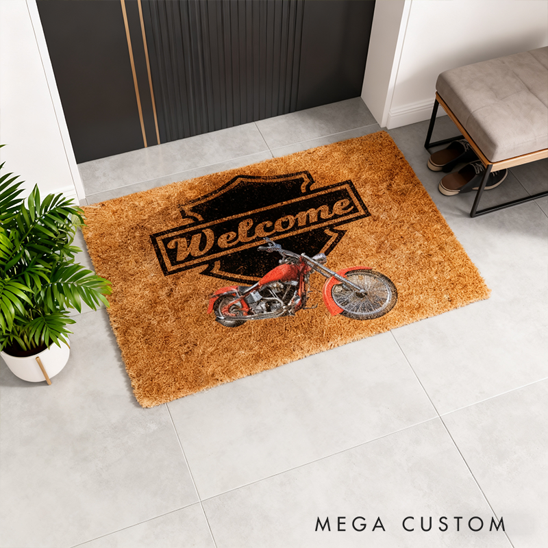 Custom Motorcycle Photo Doormat Personalized Welcome Mat with Your Bike Photo Design for Motorcyclists and Motorcycle Lovers
