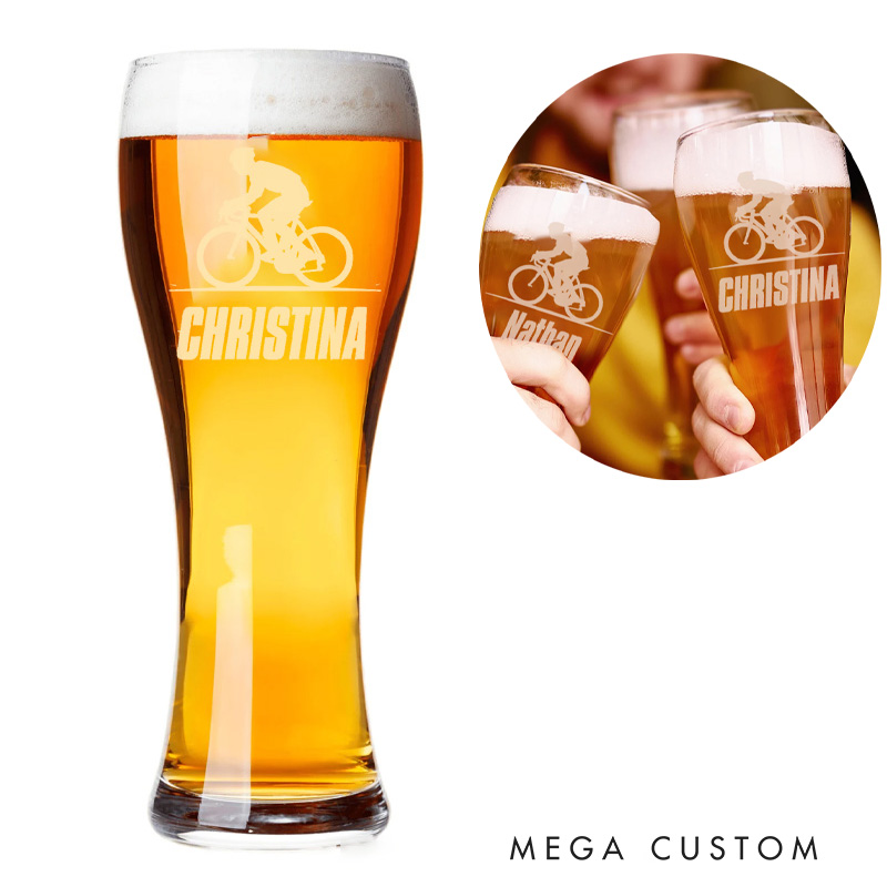 Personalized Biker Pint Glasses Whiskey Wine Beer Glassware Gift Cyclist Engraved Pint Glass for Cycling Lovers