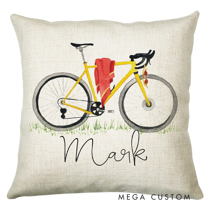Personalized Cycling Cushion Gift Printed Name Design Throw Pillow Gift for Bike Riding Cyclist