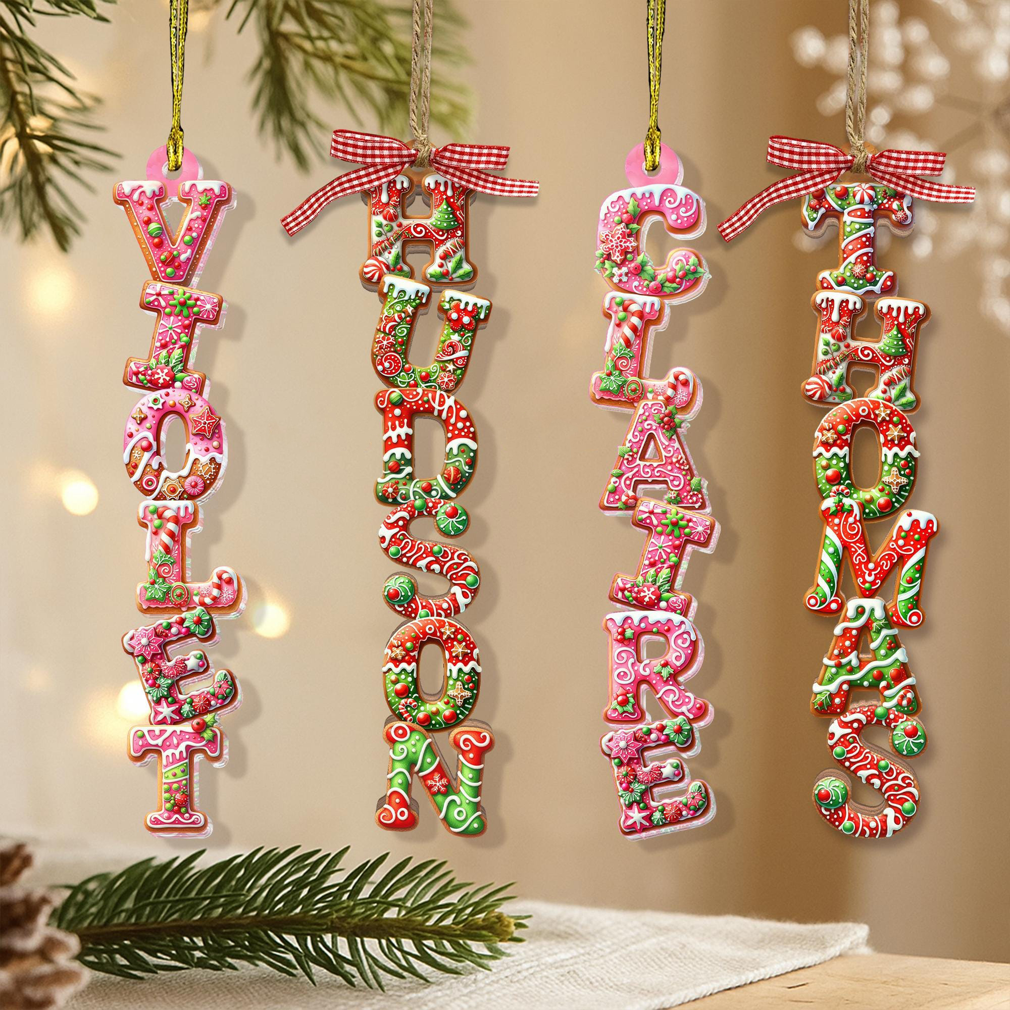 Personalized Gingerbread Alphabet Ornament: Kids Name Ornament, Christmas Tag for Stockings