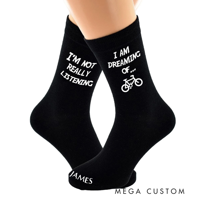 Personalized Cycling Socks I'm Not Really Listening I am Dreaming Bike Bicycle for Bikers Cyclist