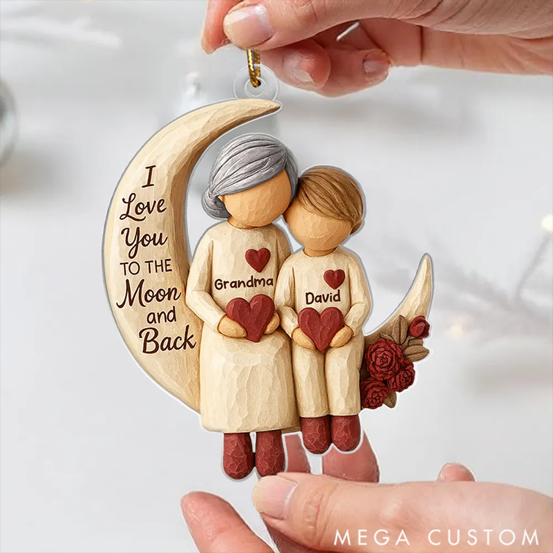 Personalized Family Christmas Grandma Grandkids on Moon  Ornaments Heartfelt Christmas Gift for Grandma, Grandkids