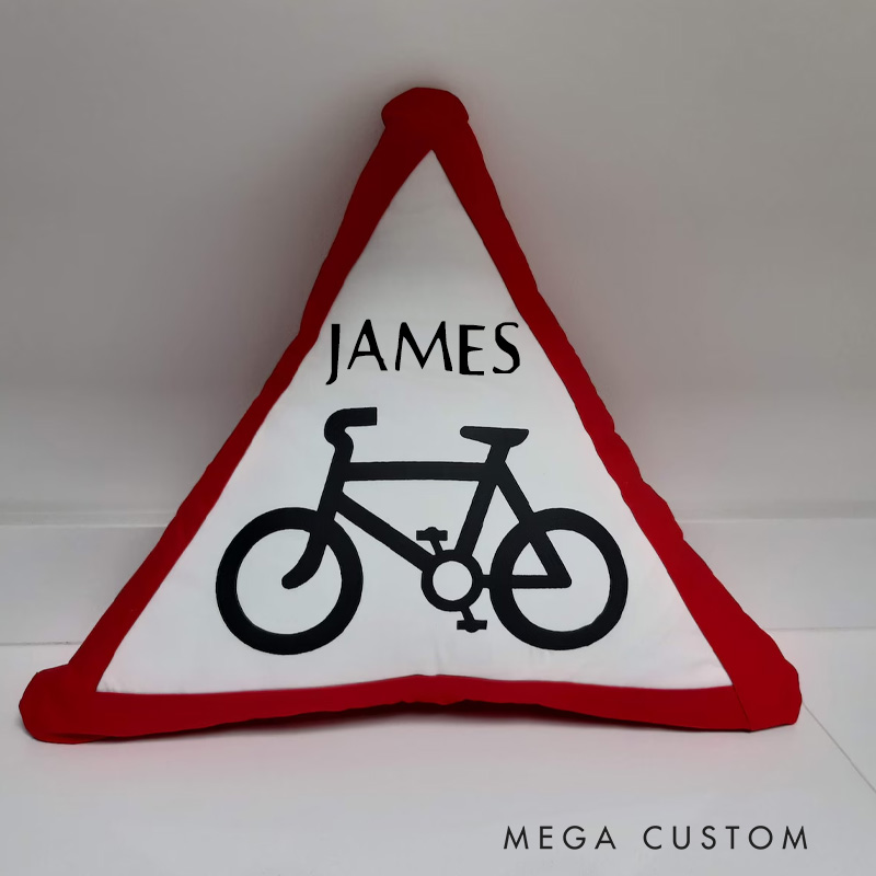 Personalized Cycling Pillow Bicycle Road Sign Cushion Gift for Bicycle Enthusiast