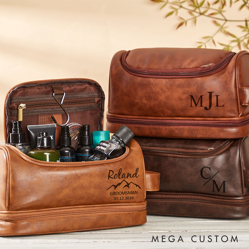 Personalized Groomsmen Leather Toiletry Bag Custom Wedding Party Leather Dopp Kit Bag Best Man Shaving Kit Stylish and Practical Gift for Him