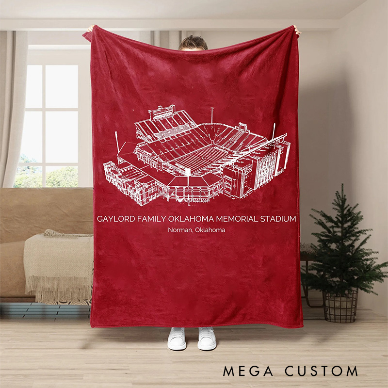 Personalized Gaylord Family Oklahoma Memorial Stadium Football Blanket with Celebrate Your Favorite Venue in Style
