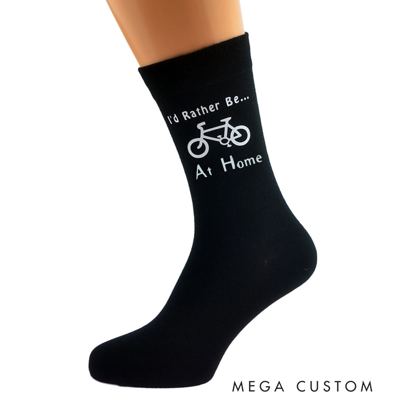 Personalized Cycling Socks I'd Rather Be Image Printed Funny Sports Socks for Him Bikers Cyclist