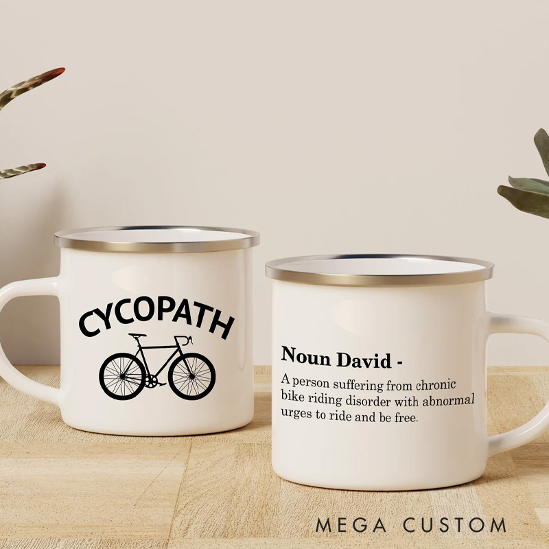 Personalized Cyclists Cycopath Enamel Coffee Mug Funny Cyclist Cup for Cycling Lovers