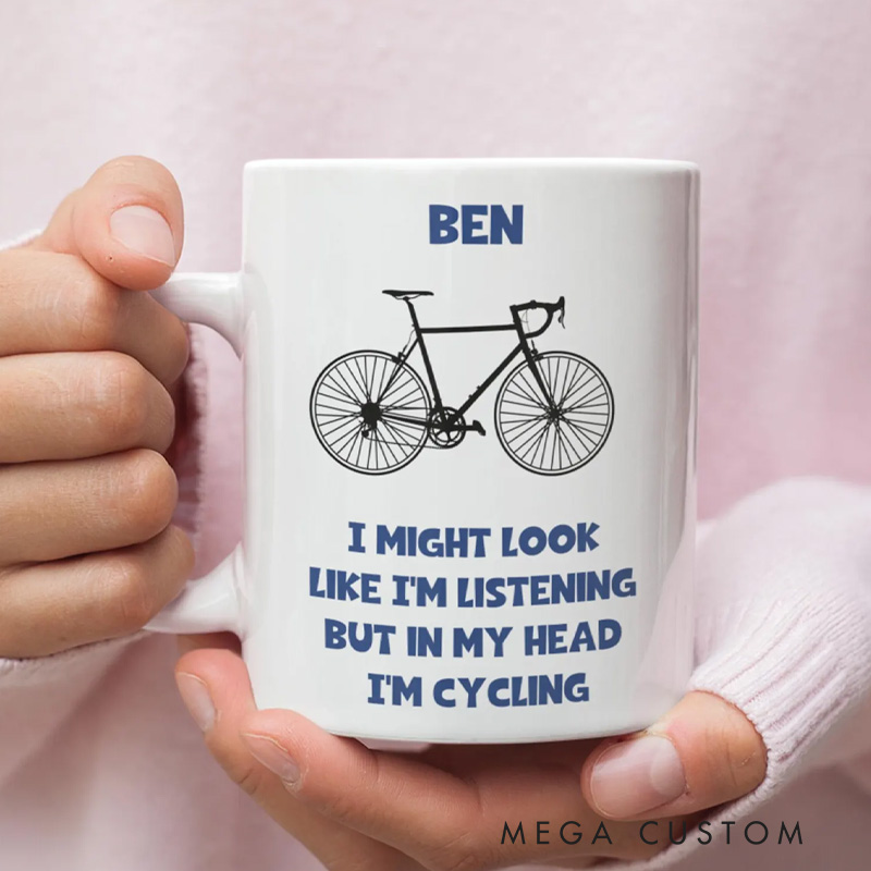 Personalized Funny Personalised In My Head Im Cycling Mug Cycling Bike Obsessed