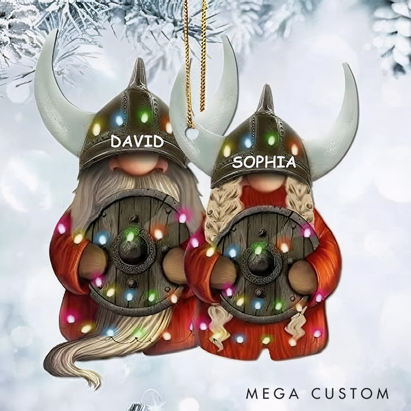 Personalized Viking Couple Christmas Ornament Custom Name Year Nordic Gnome Holiday Keepsake for Husband Wife